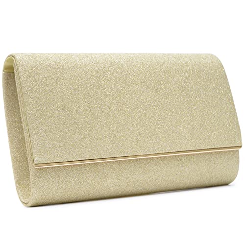 Vain Secrets Damen Umhänge Tasche Clutch Abendtaschen Strass Satin Glitzer (Gold) Cover