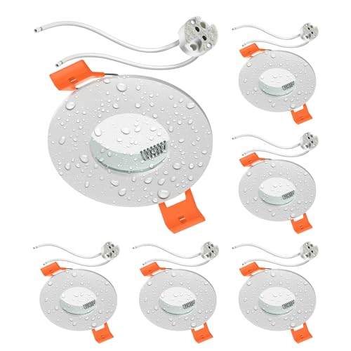 ledscom.de 6 cadres d'encastrement au plafond pour salle de bain ERID, pièce humide, salle de bain, IP44, rond, blanc mat, douille GU5.3 incluse