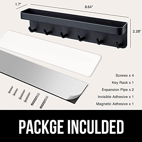 Koroda Magnetic Key Holder For Wall: Self Adhesive Key Rack With Small Shelf And 6 Metal Hooks - Wall Mount Mail Organizer With Hanger For Door Entryway Hallway And Office ( Modern Black ) #TOP6