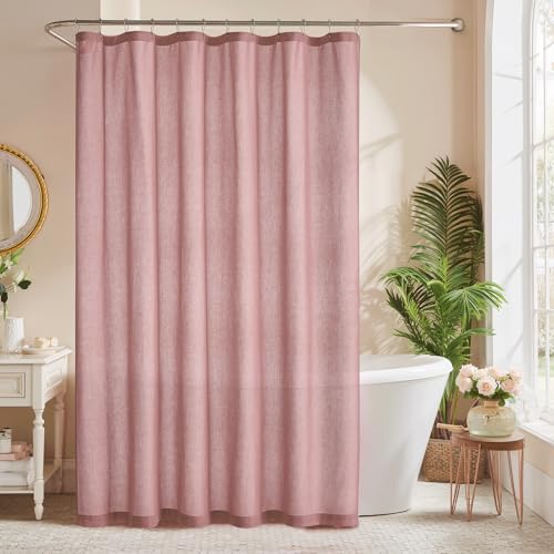 KGORGE Linen Fabric Shower Curtains-Semi Sheer Button Hole Lightweight Waterproof Privacy Light Filtering Shower Curtains for Bathroom Bathtub with 12 Hooks, 72 x 72 inches Long, Dusty Pink, 1 Panel