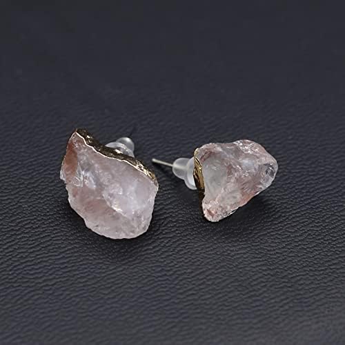 Natural Stone Irregular Real Rock Stud Earrings Rose Quartzs for Women Festive Party Wedding Jewelry Gifts,Rose Quartz image 5