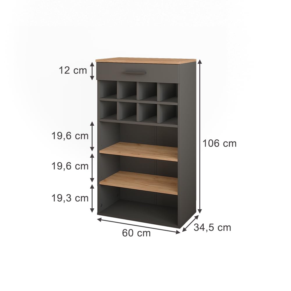 Vicco Portabottiglie Repose, Rovere dorato/antracite, 60 x 106 cm, adatto per la conservazione di bottiglie di vino e libri