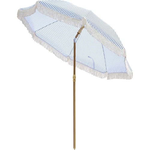 Kbrellaoutlets Patio Umbrella with UPF 50+ Protection 8 Ribs Push Button Tilt - Versatile Outdoor Shade for Garden Courtyard and Beach (Blue Pinstripe)