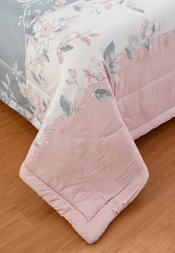 Image of VOMZER Super Soft Microfiber All-Season King Size AC Comforter (90x95 Inches) | Duvet for Double Bed with 1 Elastic Fitted Bedsheet (72x78 Inches) 2 Pillow Covers | 4 Piece Comforter Set Clovis Pink