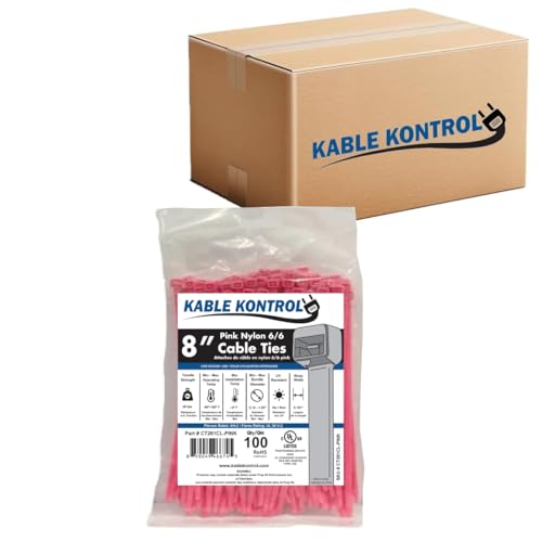 Kable Kontrol Cable Zip Ties, 8 Inch, 10000 Pcs, 50lbs Test, Pink