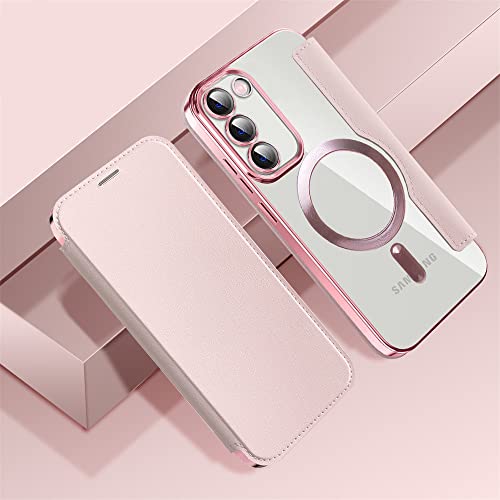 Coque Samsung Galaxy S23 Plus rose en cuir transparent et antichoc de luxe