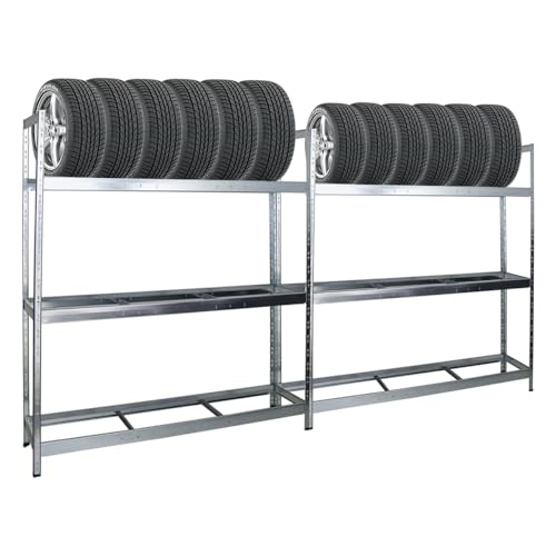 PROREGAL Mega Deal 2X Étagère à pneus Tiger XL | HxLxP 200x180x45cm | Charge Max. 300kg | Jusqu'à 42 pneus | Galvanisé | Porte-Pneu, Rack à pneus, rayonnage, Stockage, Rangement, Support, Atelier