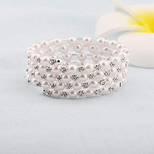 bobauna Multilayer Pearl Rhinestone Wrap Cuff Bracelet Wedding Party Jewelry Gift For Bridal Bridesmaid2