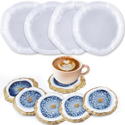 Simeiqi SM122 4 Pcs Resin Coaster Molds,Silicone Coaster Molds cover
