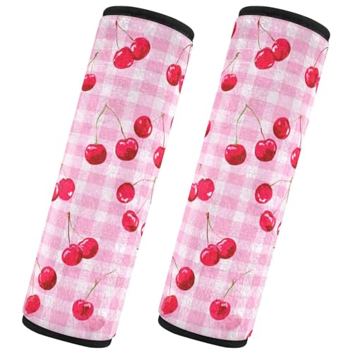 Image of 2 Pack Seatbelt Covers Seat Belt Cover Pad for Adults Boys Girls Car Seat Strap Covers Pads Cushion Universal Shoulder Strap Pad Protector for Backpack Camera Bag 6.5 Inch Pink Juicy Checkered Cherry