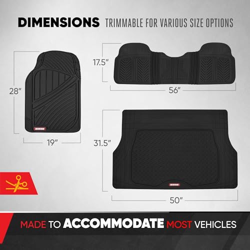 Image of Motor Trend FlexTough Performance All Weather Rubber Car Mats with Cargo Liner - Full Set Front & Rear Floor Mats for Cars Truck SUV, Automotive Floor Mats (Black)