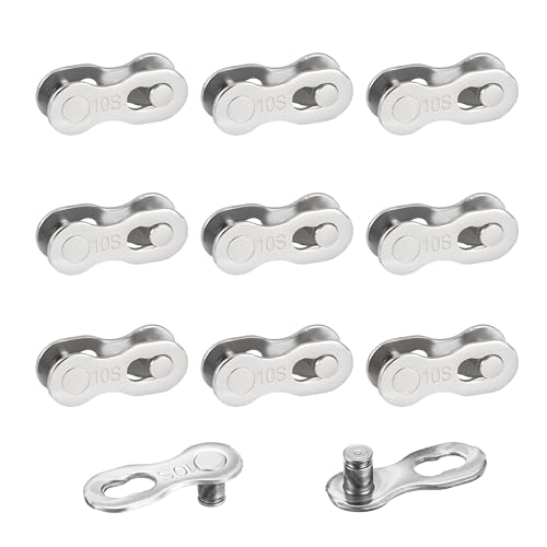 10 Paire Attache Rapide Chaîne, 10 Vitesse Chaine Velo Acier Argent, Maillons de Chaîne de Vélo Réutilisable VéLo Missing Link pour VTT Vélo Ville Route Démontage et Montag Facile