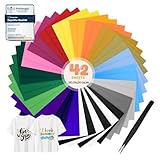 moinkerin 42 Feuilles Vinyle de Transfert de Chaleur avec Pince 30.5x20.5cm Vinyl Thermocollant Textile pour Tissu,Toutes Machines de Découpe,T-Shirts,Vêtements,Chapeaux (20 Couleurs)