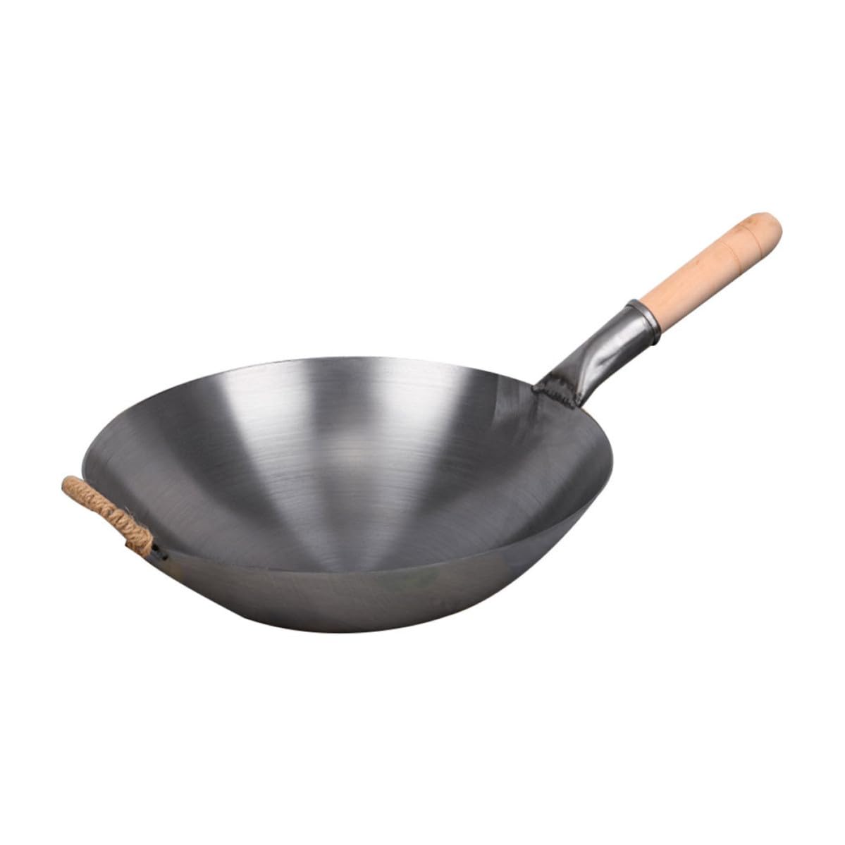 Padella Wok in Ferro Spesso Manico in Legno per Cucina