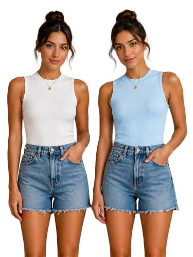 Image of Toochki Tops for Women Crop Top for Women's Tank Activewear Tee Casual Sports Cotton High Neck Camisole Pack of Two (2)