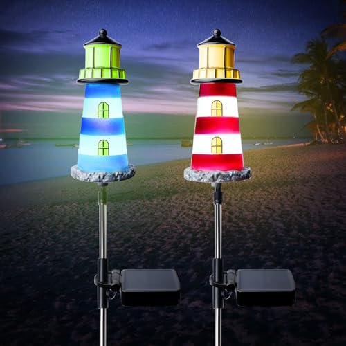 Lot de 2 phares solaires à LED pour extérieur, IP65, étanches IP65, lampe de décoration de jardin, lampe avec 7 couleurs changeantes, phare solaire pour...