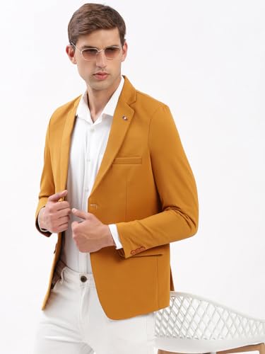 Image of SHOWOFFFF Men Solid Single Breasted Casual Blazer | Notched Lapel Full Sleeves Cotton Blazer for Mens | Slim Fit Regular Length Blazer for Men's