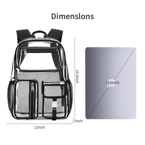 Image of Cusangel Heavy Duty Clear Backpack,16.5 x12 x5inch TPU Large Capacity See Through Backpack for Sport Events,Travel (Black-24PCS)