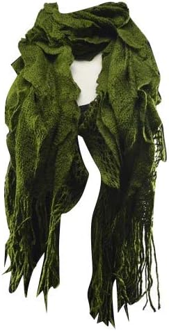 Purse babe Womens Net Chain Knitted Chunky Curly Scarf shawl With Lace And Fringe