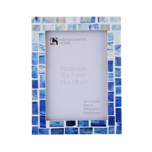 Handicrafts Home Indigo Mosaic Bone Inlay Picture Frame 5x7 Handmade Photo Frames for Wall & Desk Decor, Gifts for Women, Best Friend Gift, Mother Birthday Gifts, Gifts for Dad