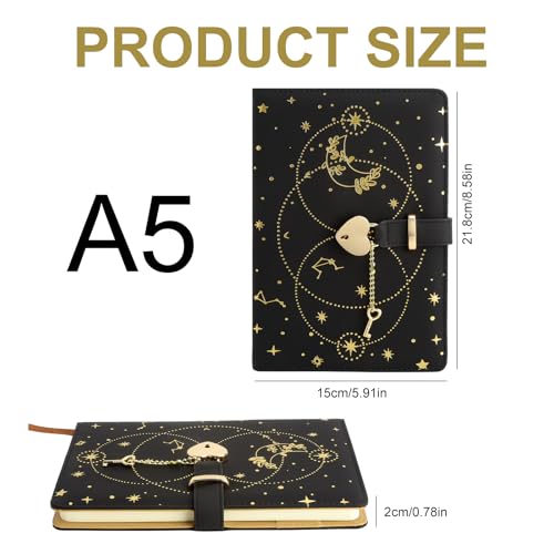 Tagebuch mit Schloss A5 Notizbuch,Herzförmiges Schloss 80g dickes Papier PU-Leder Geschenkidee für Privatsphäre, Erwachsene,Jungen, Mädchen Tagebuch für Erwachsene mit Schloss für Reisen, Schule
