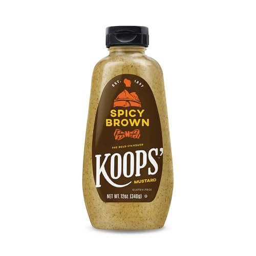 Image of Koops' Spicy Brown Mustard - Spicy Mustard, Gluten-Free, Kosher, Made in USA, From Quality Mustard Seeds, Delicious and Bold Flavor - 12 Oz, Pack of 1