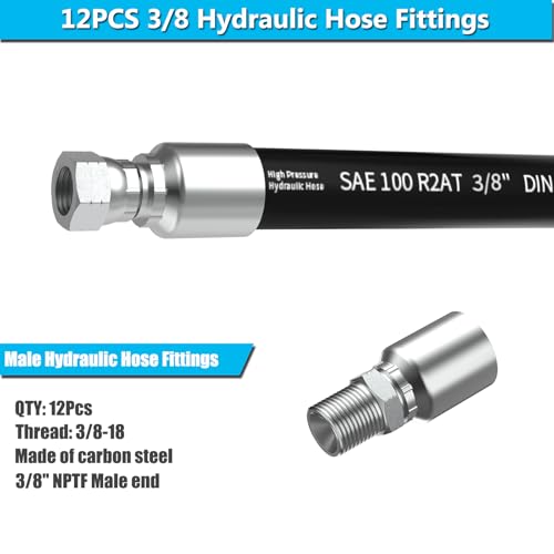Image of 12PCS 3 /8 inch NPTF Male Female Hydraulic Hose Fittings, Hydraulic Hose Crimp Fitting Ends for Air Hose Repair Kit