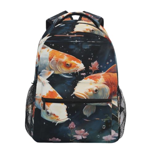 Sac à dos cartable poissons dorés et lotus pour scolaires et voyages