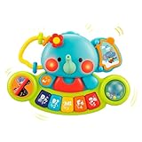 Hola - Kinderklavier - mit echten Lichtern und Klängen von Musikinstrumenten - Musikalischer Elefant mit Tastatur und 7 Aktivitäten - sensorisches und pädagogisches Spielzeug - Geschenk für Babys ab 6