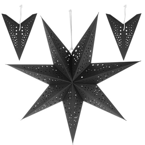 Baluue 3 Pcs Christmas Stereoscopic Star Shaped Lampshade, Christmas tree ornaments Ceiling Lamp Pendant Hanging Lantern Lampshade for Christmas Party Home Decorations(Black)