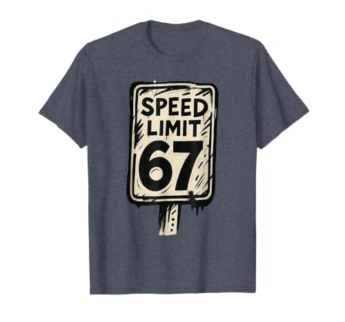 67 Speed Limit Sign Gen Alpha 67 Meme T-Shirt, Men, Heather Blue, Large