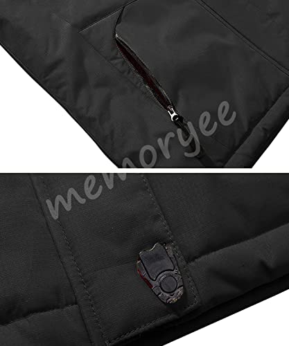 Memoryee Chaqueta Impermeable para Hombres Chaqueta Polar de Invierno Cálida Chaqueta de Esquí A Prueba de Viento Bolsillos Múltiples/Black/L - imagen 5