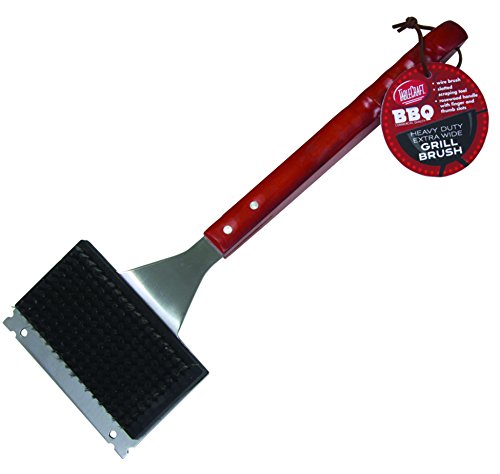 TableCraft BBQWBRD BBQ Stainless Steel Extra Wide Brush with Wood Handle, 18-Inch, Silver