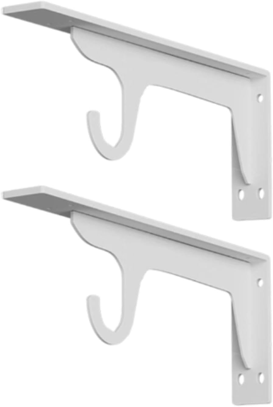 2-Pack Wardrobe Hanging Rod Holder Wall Mount Metal Support Bracket Shelf Bracket for Closet Shower Curtain Rod 11.42 Inch- White