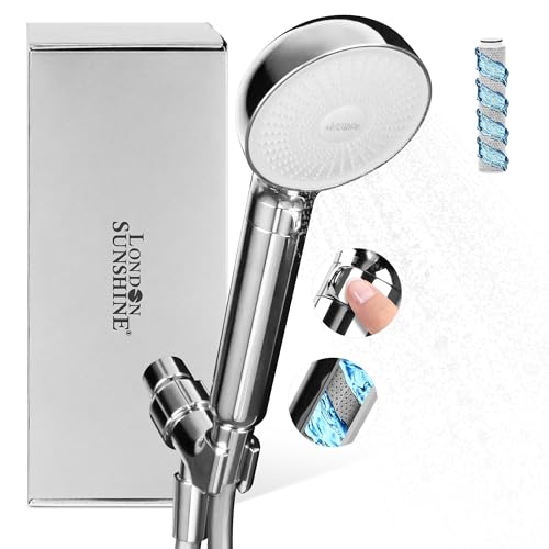 London Sunshine Filtered Shower Head with Handheld Kit - High Pressure 3-Spray Modes & Carbon Filtration System, Includes Hose (Silver) by London Sunshine - Used condition - US$14.79
