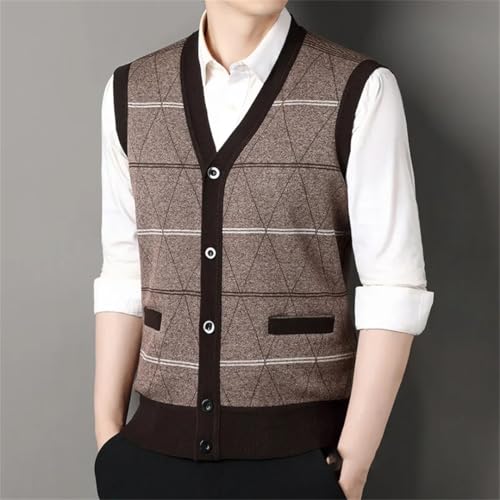 Men's Contrast Knitted Vest, Classic V-Neck Sleeveless Sweater, Button Knitted Cardigan3