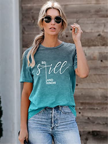 ASTANFY Christian Shirt Women Be Still and Know T-Shirt Inspirational Easter Jesus Short Sleeve Casual Tee Tops3