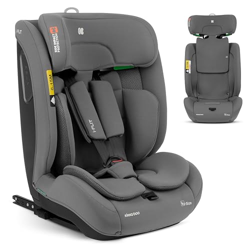 KikkaBoo Silla de Coche Bebe ISOFIX Grupo 1 2 3 (9-36 kg) i-FLIT, de 15 Meses a 12 Años, Seguridad SPS, Reposacabezas Ajustable, Top Tether, 12 Posiciones Reposacabezas, Gris Claro