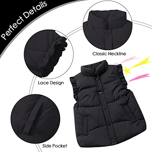 Happy Cherry Cute Little Girls Vests Outerwear Puffer Down Sleeveless Vests Padded Lightweight Jacket Waistcoat For Winter Autumn Black 5-6X #TOP1
