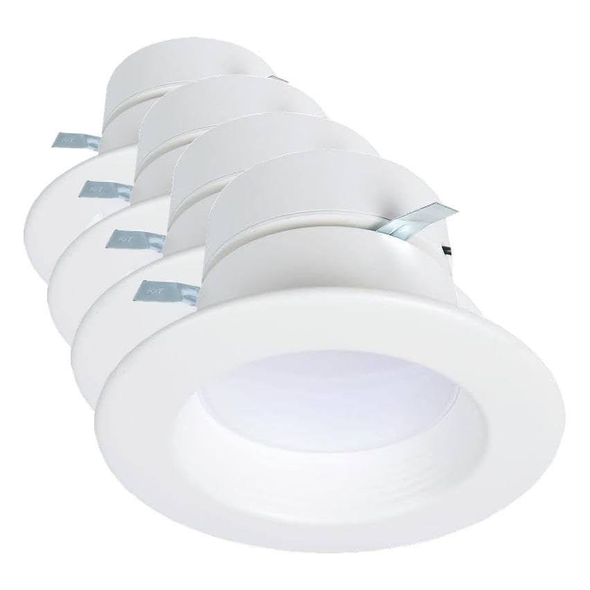 Image of HALO RL 4 inch LED Recessed Light Retrofit Selectable CCT 2700K 3000K 3500K 4000K 5000K Dimmable Dim to Warm 600 /900 Lumens Wet Location Indoor Outdoor Ceiling Downlight RL4LS9FSD2W1EWH (Pack of 4)