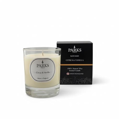 Image of Parks London Black Magic Candle 180g – Citrus & Vanilla Scented Candle, Natural Soy & Rapeseed Wax, Approx. 40 Hour Burn Time