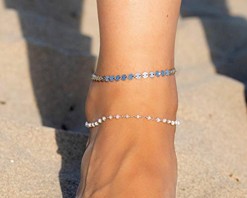 S.j Jewelry Handmade Ankle Bracelets For Women, 14K Gold Filled/Silver/Rose Gold Dainty Pearl Lucky Star Beads Lace Chain Adjustable Foot Chain For Womens-Ank-Pearl-Chain #TOP4