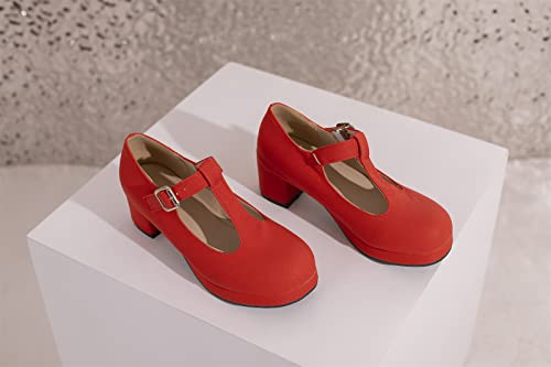 Low Chunky Heels for Women's T-Strap Round Toe Solid Mary Janes Pumps Wedding Dress Pumps4