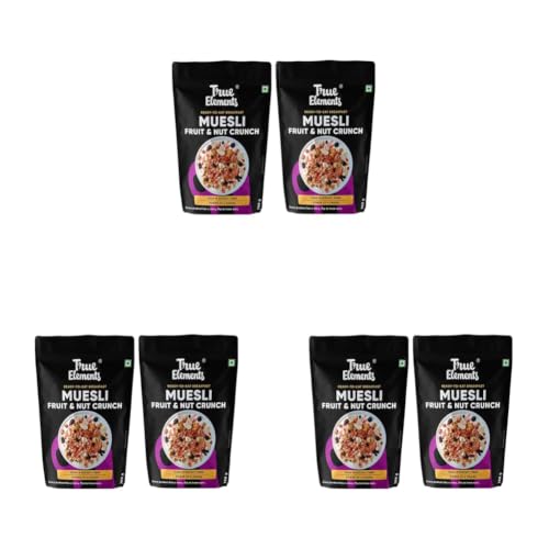 Image of True Elements Fruit & Nut Crunch Muesli 700g Pack of 6 | Fruit and Nuts | Cereals for Breakfast | Rich in Fibre | Muesli with Oats and Nuts