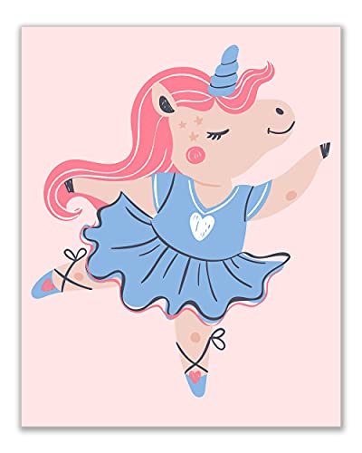 Nursery Decor Ballerina Animals Wall Art Prints - Set Of 6 (8X10) Inches Pink Scandinavian Woodland Barn Ballet Tutu Cute Kawaii Dancer - Unicorn - Bunny - Pig - Bear - Mouse - Fox #TOP3