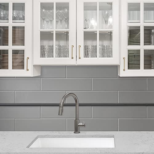 Questech Décor Soho Bullnose Tile Liner, 3/4 X 12 Inch Decorative Tile Edge Trim, Decorative Shower Tile Border, Kitchen Tile Backsplash Trim, Graphite Black, 12 Pack #TOP3