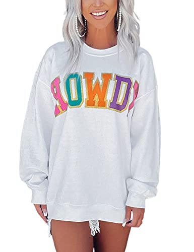 Yimoon Women's Oversized Sweatshirt Howdy Letter Print Graphic Crew Neck Pullover Long Sleeve Casual Loose Tops(White-L) #TOP28