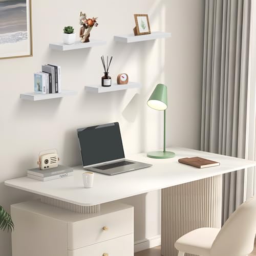 FURNITABLE 4X Schweberegal Wandboard Bücherregal Regale für Deko Wandablagen aus MDF Holz, 4er Set Wandregal Weiß Holz, 40x14x3cm