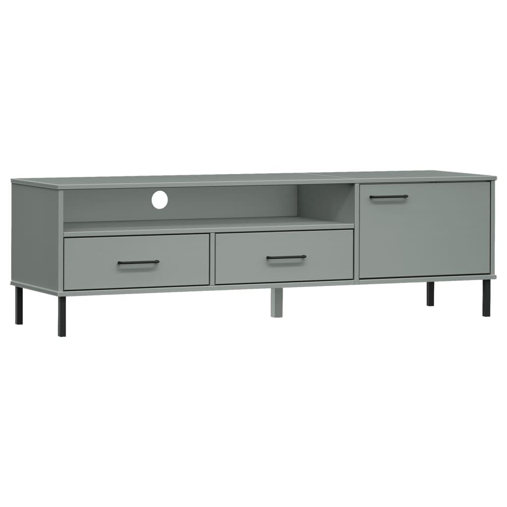 Oslo Mobile TV grigio in legno massiccio di pino, 158 x 40 x 46,5 cm, con gambe in metallo, 2 cassetti, centro di intrattenimento per soggiorno, stabile supporto TV