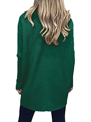 Image of ANRABESS Women's Turtle Neck Long Bat Wing Sleeve Asymmetric High Low Hem Extra Soft Sweater Fall Jumper Pullover A87molv-XS Green